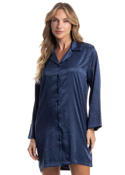 Camisão Manga Longa Abotoado Marina Azul-marinho - Imagem 1