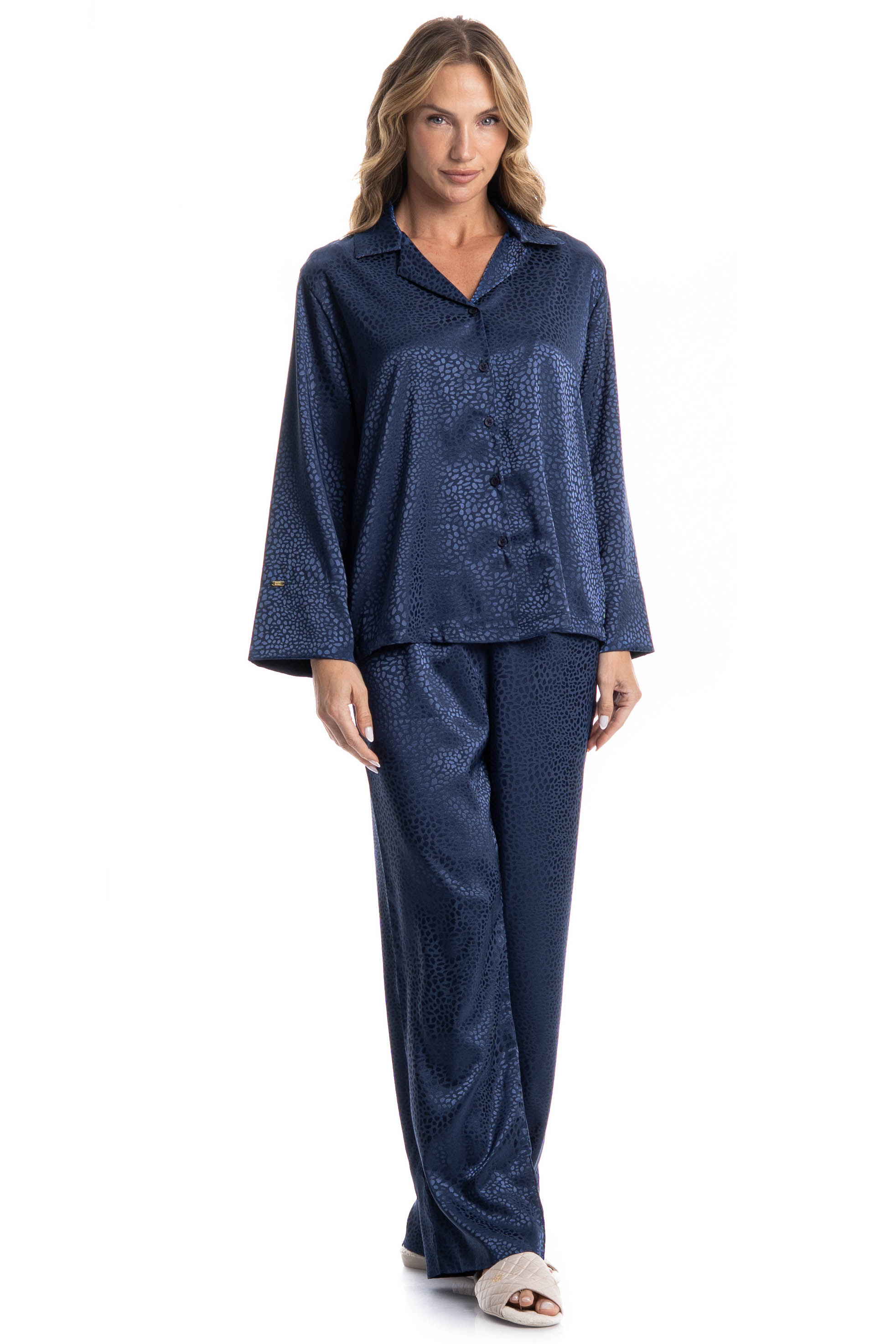 Pijama Longo Americano Marina Azul-marinho - Imagem 1