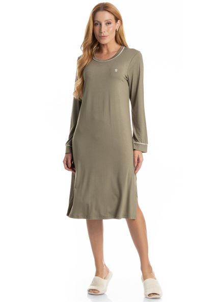 Camisão Midi Manga Longa Lisa Verde - Imagem 1