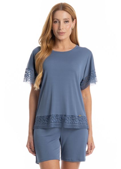Pijama Feminino Shortão Amanda Azul-2 - Imagem 1