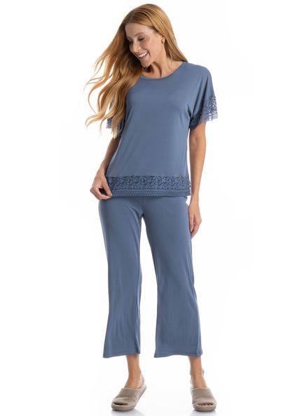 Pijama Feminino Capri Amanda Azul-2 - Imagem 1