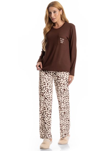 Pijama Feminino Longo Antonella Bege - Imagem 1