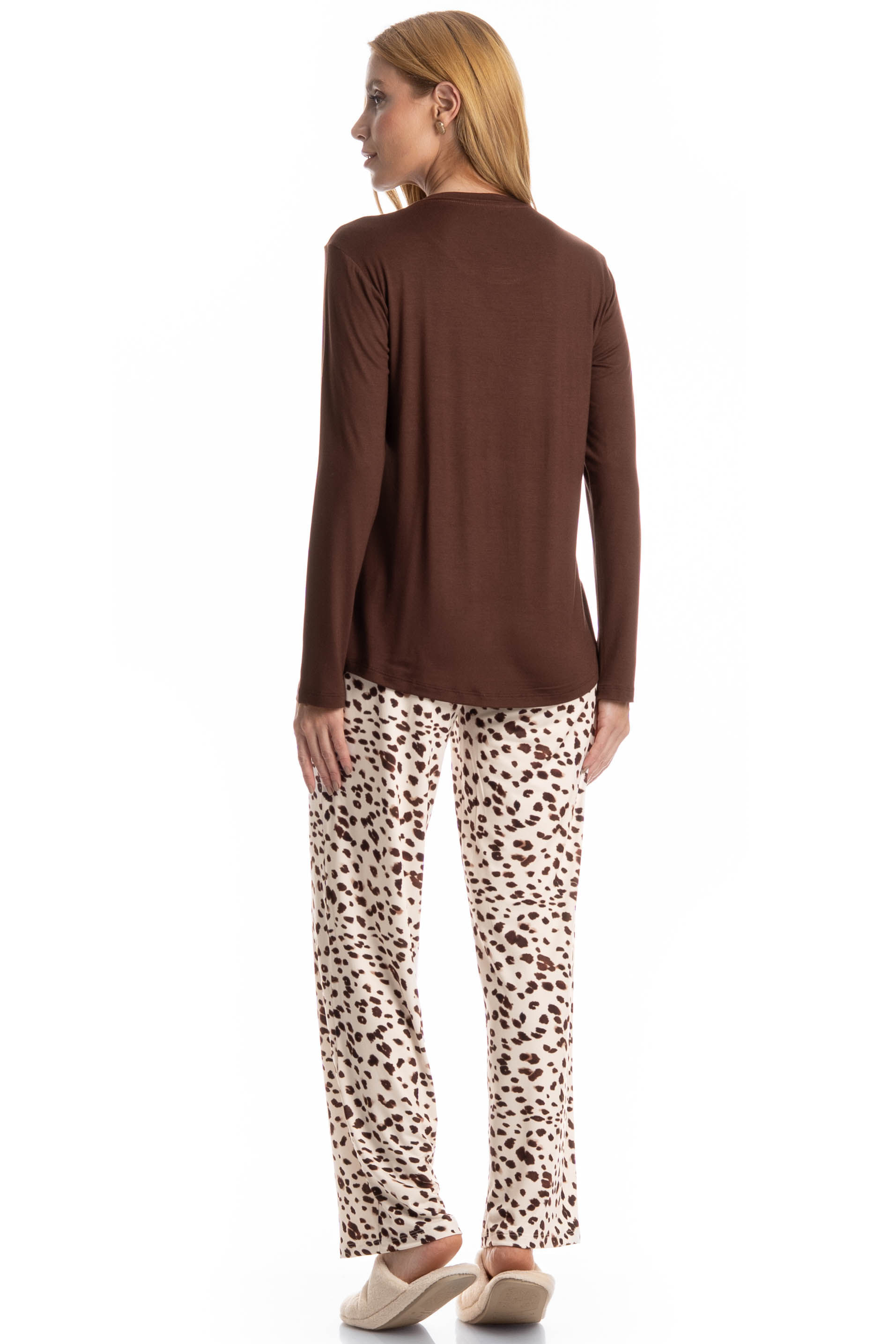 Pijama Feminino Longo Antonella Bege - Imagem 2