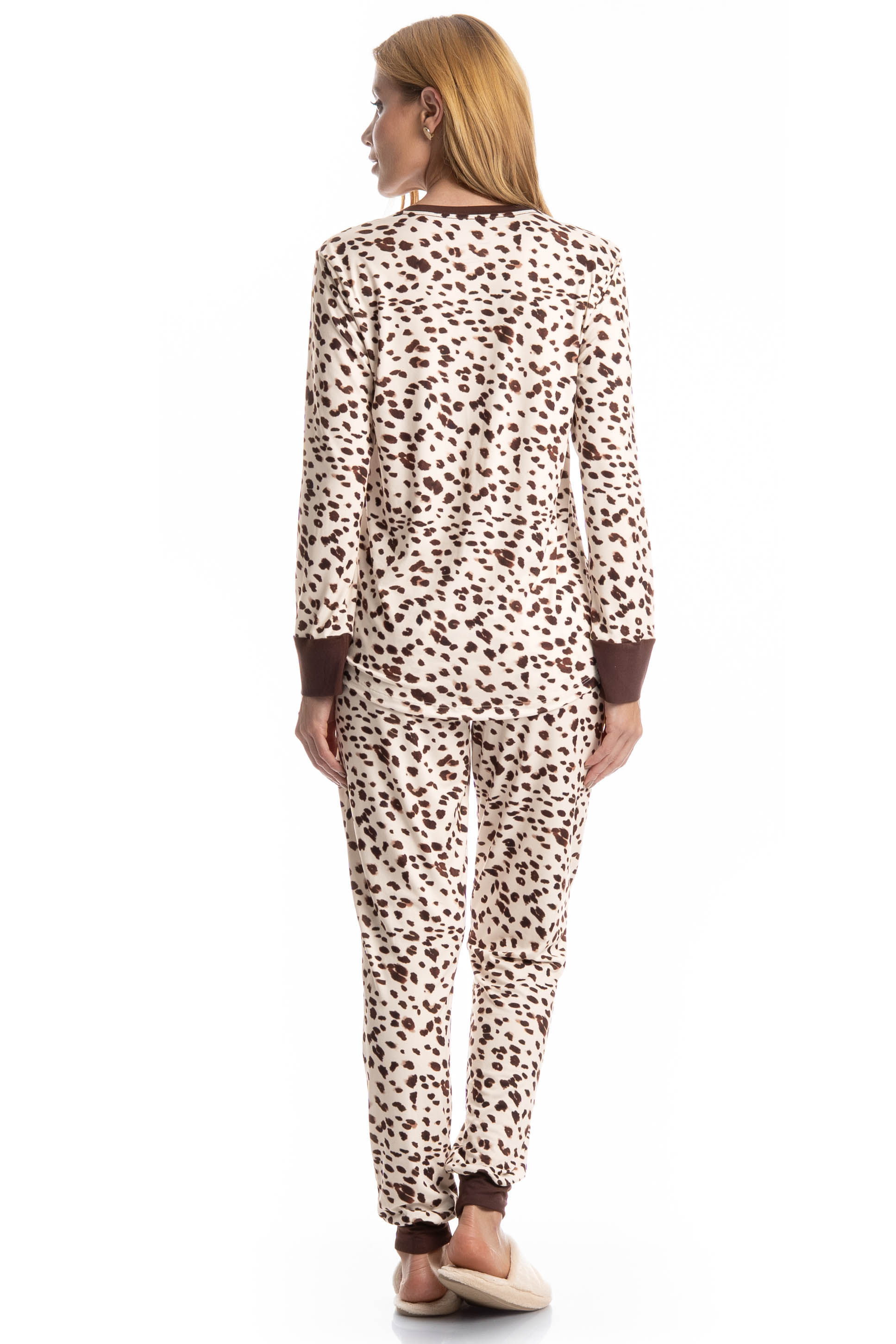 Pijama Feminino Longo Estampado Antonella Bege - Imagem 2