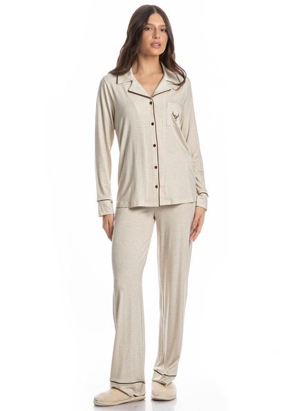 Pijama Feminino Longo Americano Carla Branco - Imagem 1