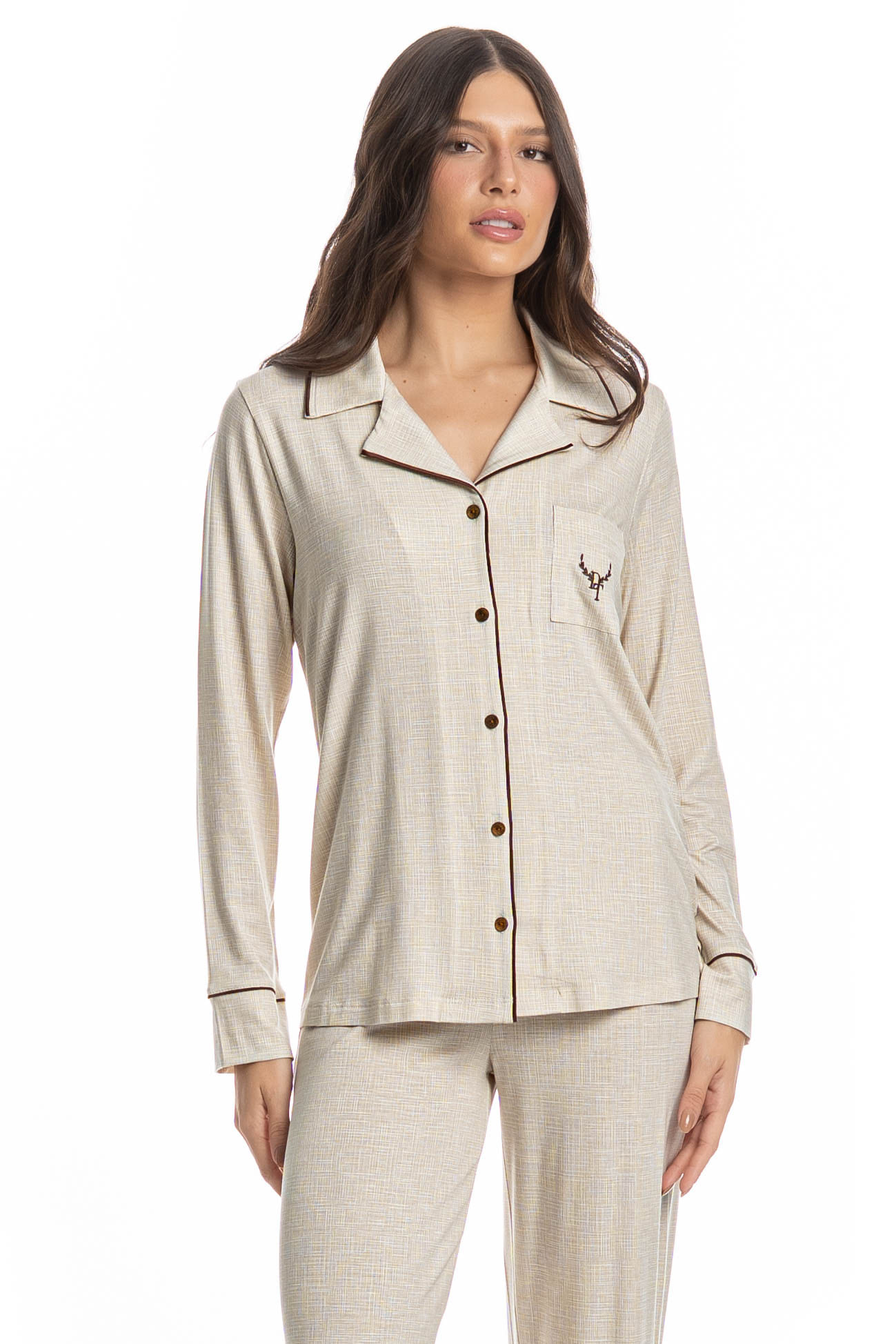 Pijama Feminino Longo Americano Carla - Imagem 3 - Mobile