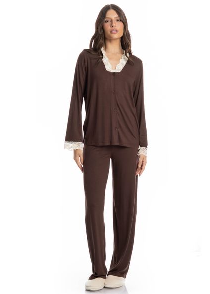 Pijama Longo Americano Sépia Bege - Imagem 1