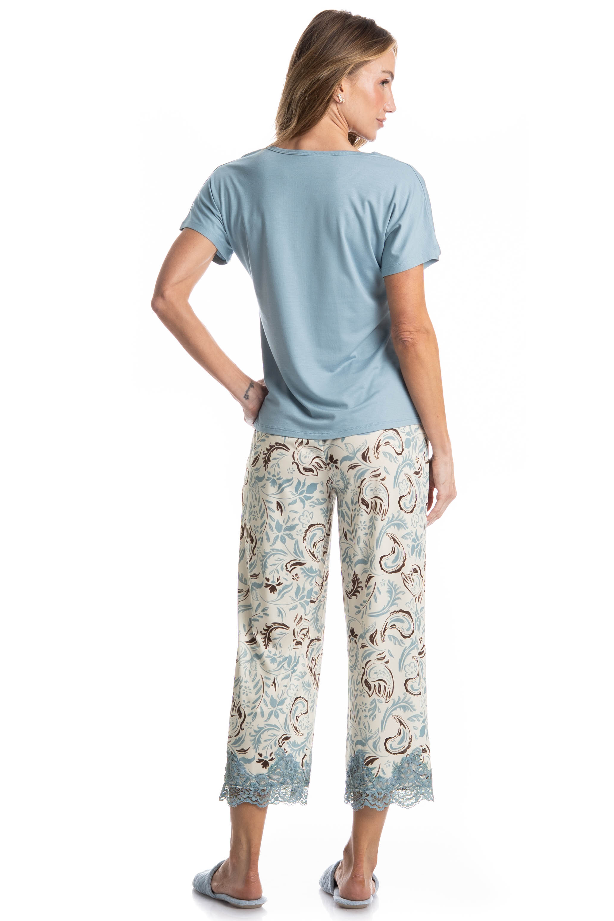 Pijama Feminino Capri Celeste - Imagem 2 - Mobile