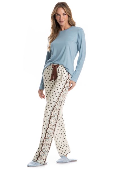 Pijama Feminino Longo Celeste Azul - Imagem 1