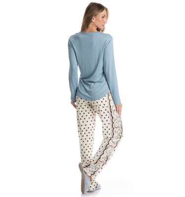 Pijama Feminino Longo Celeste - Imagem 2 - Mobile