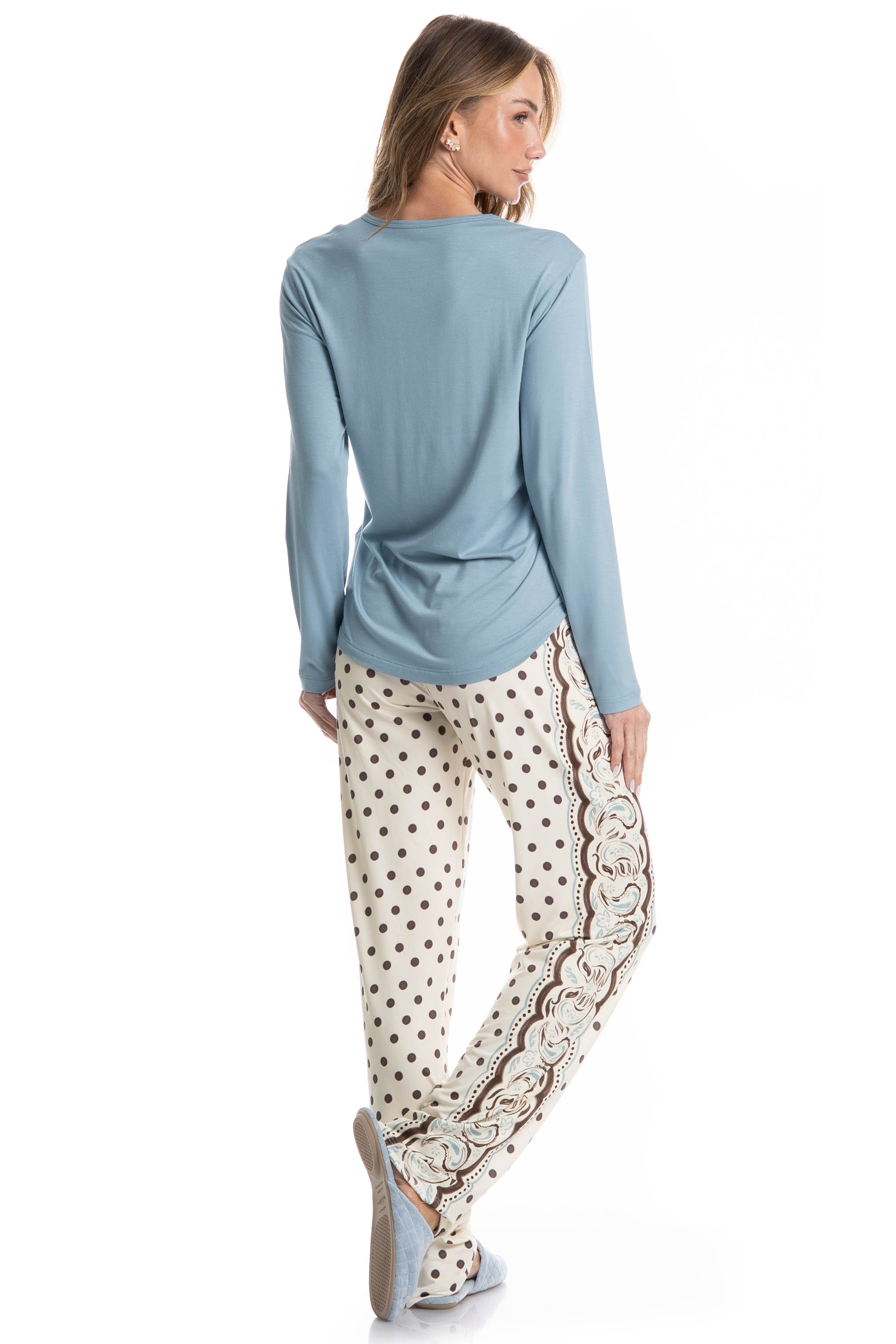 Pijama Feminino Longo Celeste Azul - Imagem 2