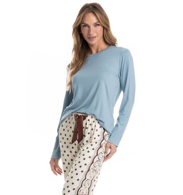 Pijama Feminino Longo Celeste - Imagem 3 - Mobile