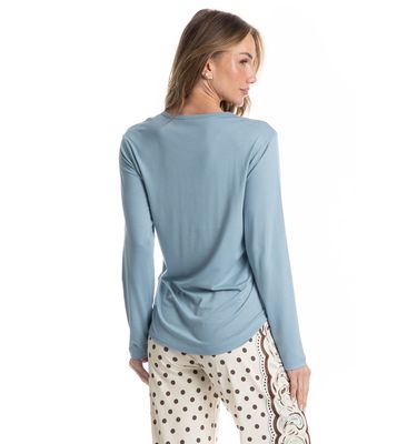 Pijama Feminino Longo Celeste - Imagem 4 - Mobile
