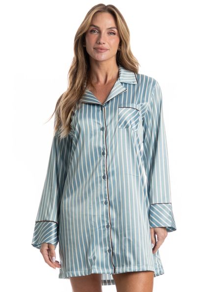 Camisão Manga Longa Abotoado Clara Azul - Imagem 1