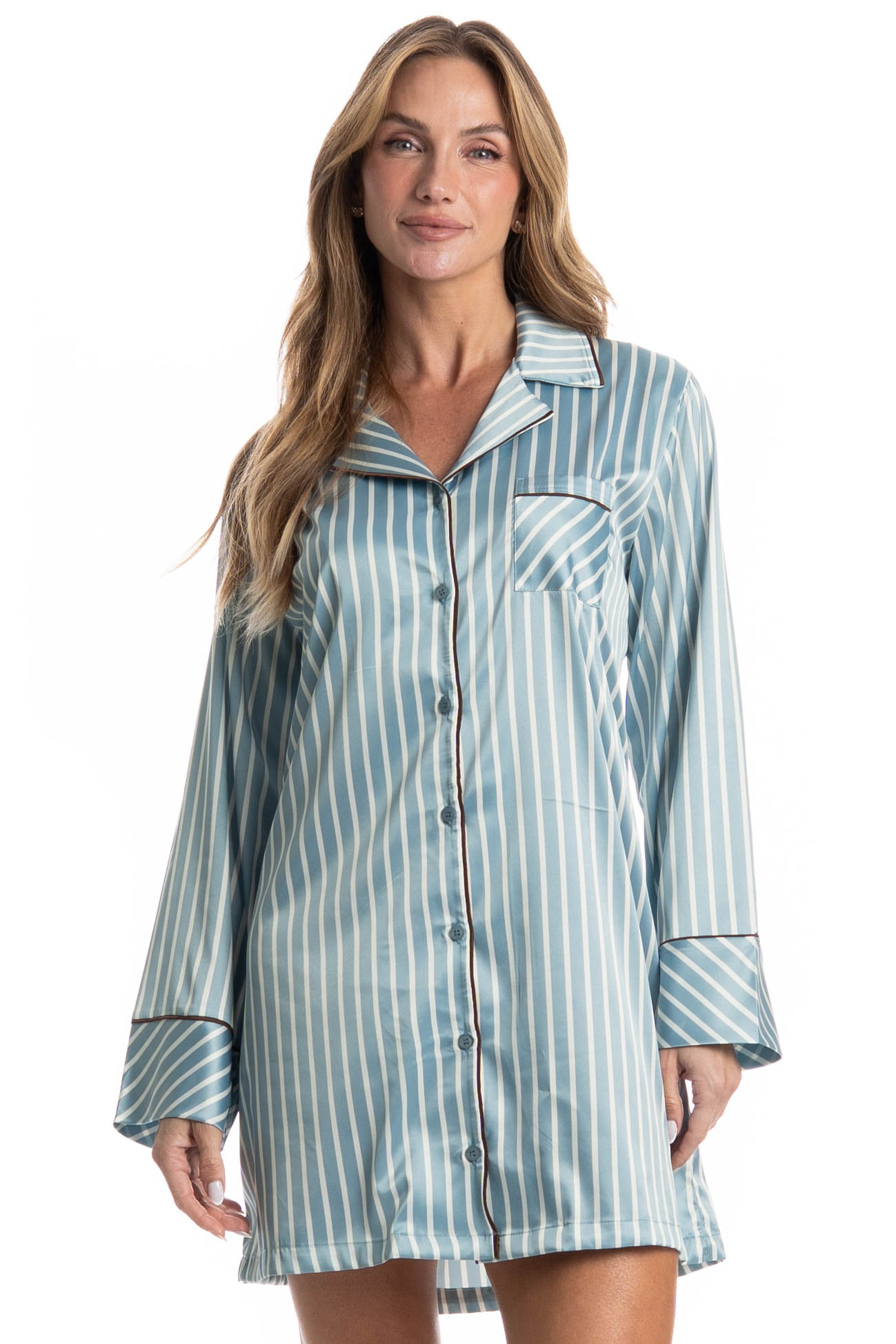 Camisão Manga Longa Abotoado Clara Azul - Imagem 1