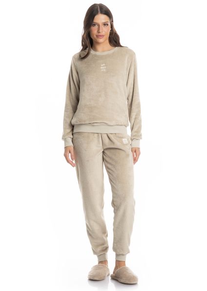 Pijama Feminino Longo Pétala Bege - Imagem 1