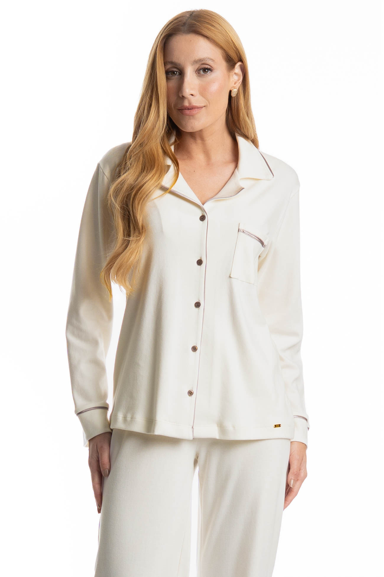 Pijama Feminino Longo Americano Louise - Imagem 3 - Mobile