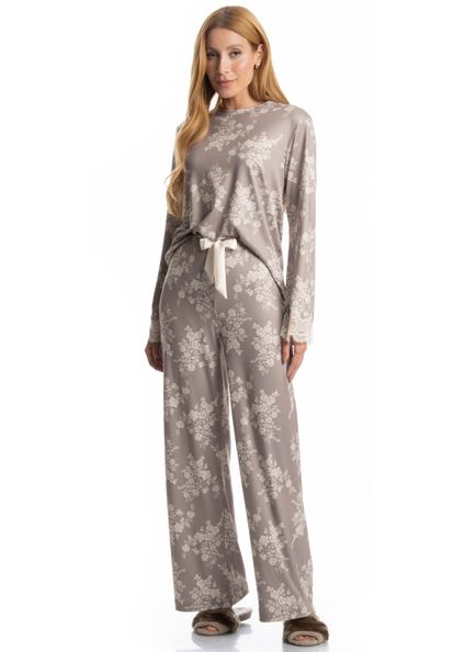 Pijama Wide Leg Clarisse Bege - Imagem 1