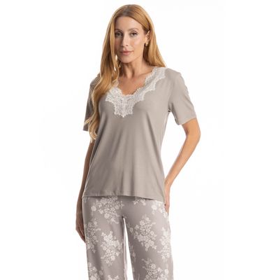 Pijama Feminino Longo Manga Curta Clarisse - Imagem 3 - Mobile