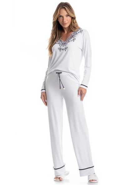 Pijama Feminino Longo Selene Branco - Imagem 1