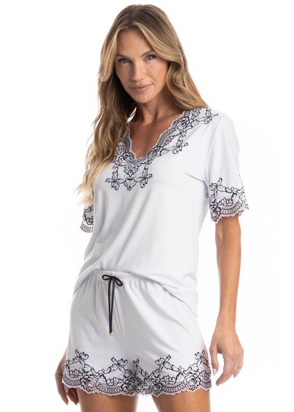 Pijama Curto Feminino Selene Branco - Imagem 1