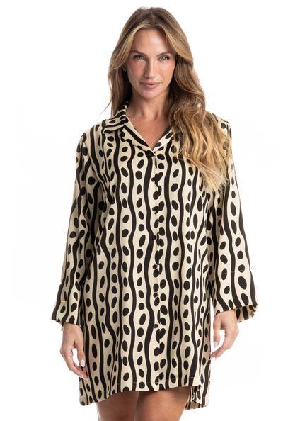 Camisão Manga Longa Abotoado Lara Preto - Imagem 1
