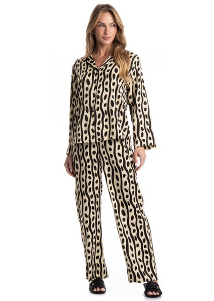 Pijama Feminino Longo Americano Lara Preto - Imagem 1