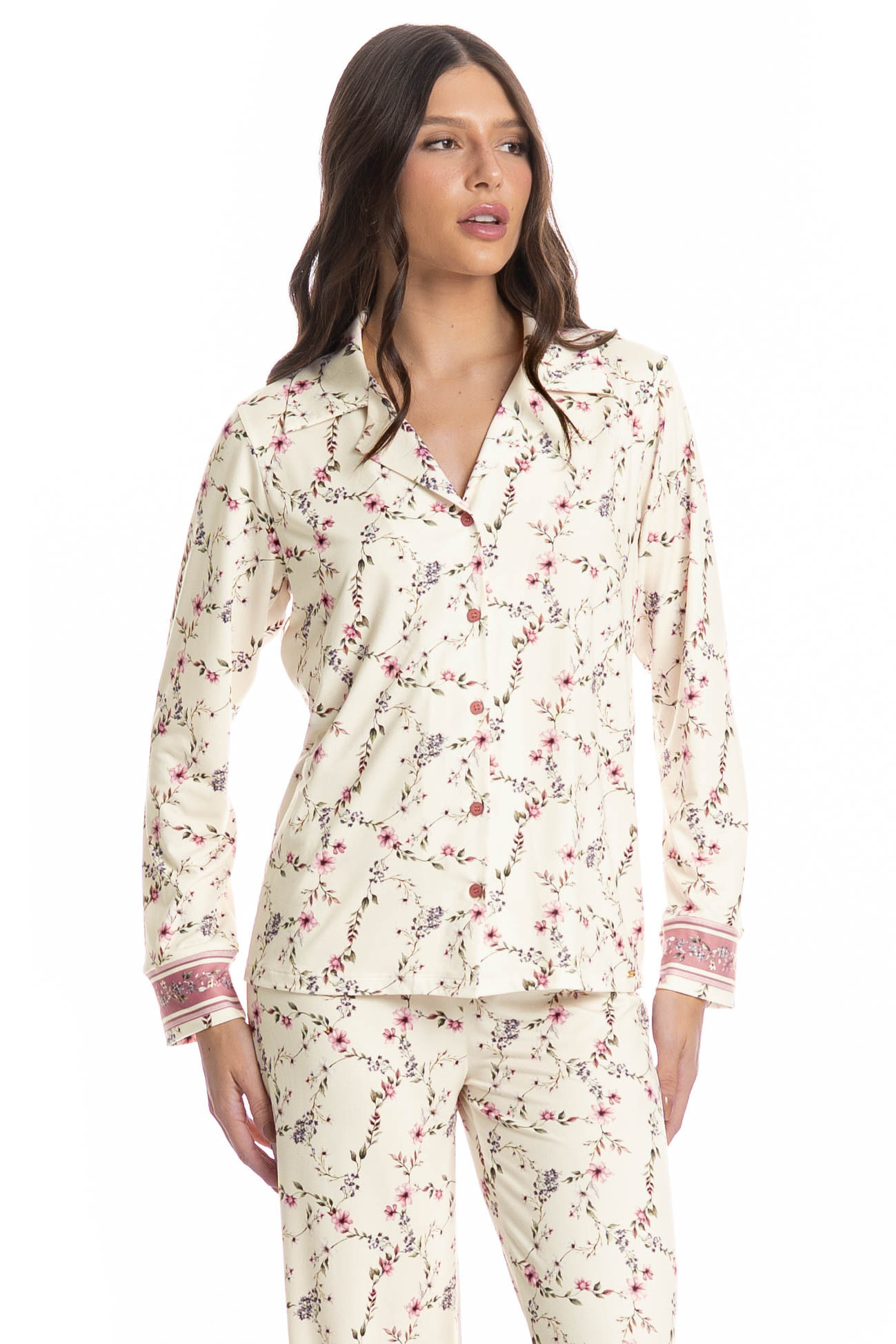 Pijama Longo Americano Flor - Imagem 3 - Mobile