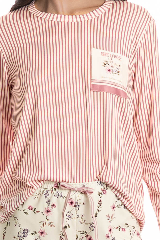 Pijama Feminino Longo Flor - Imagem 5 - Mobile