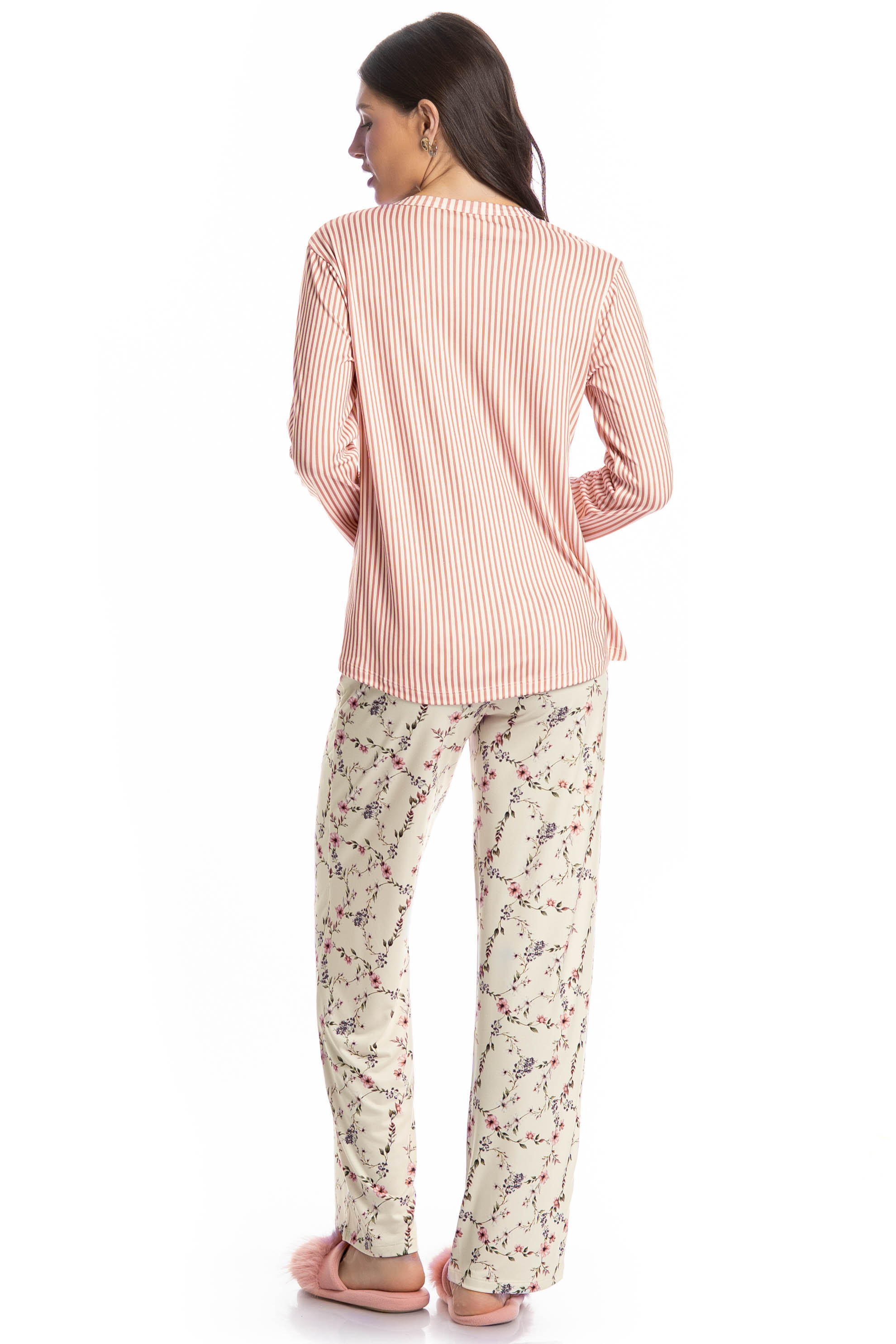 Pijama Feminino Longo Flor Branco - Imagem 2