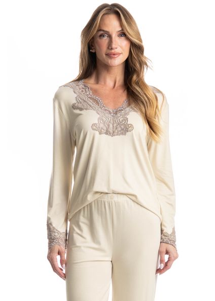Pijama Longo Milena Branco - Imagem 1