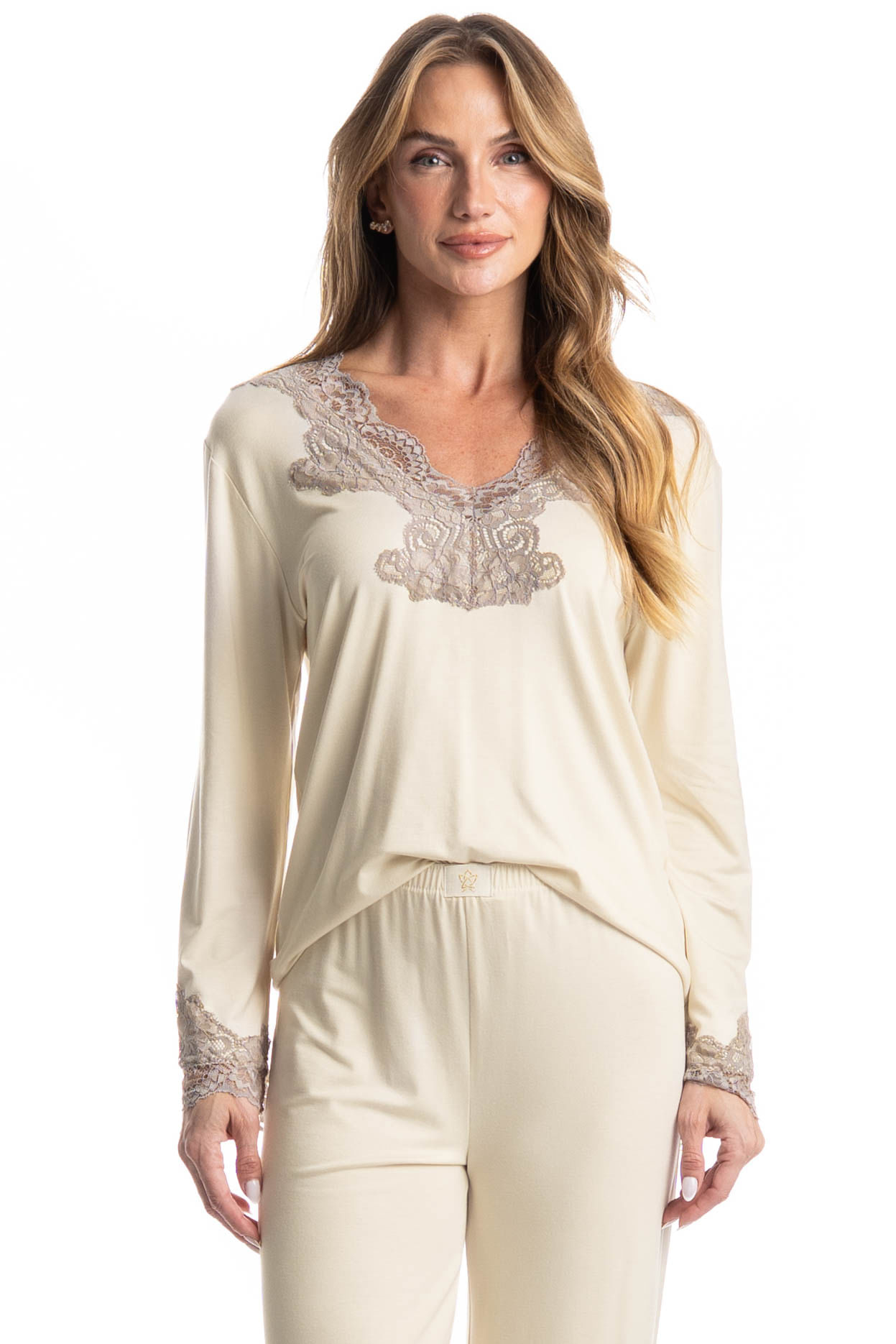 Pijama Longo Milena Branco - Imagem 1