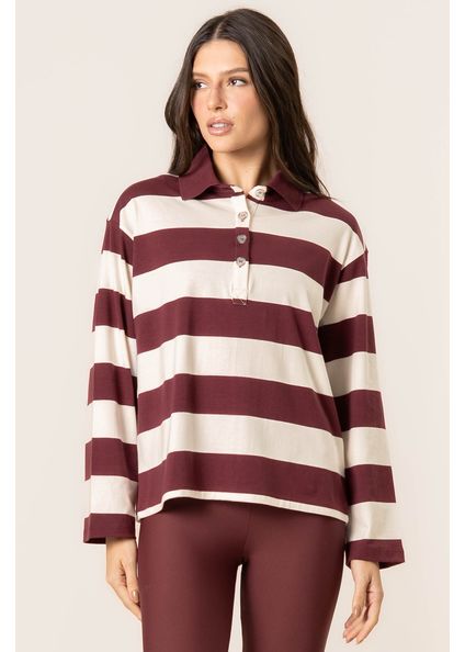 Blusa Manga Longa Polo Stripes Vinho - Imagem 1