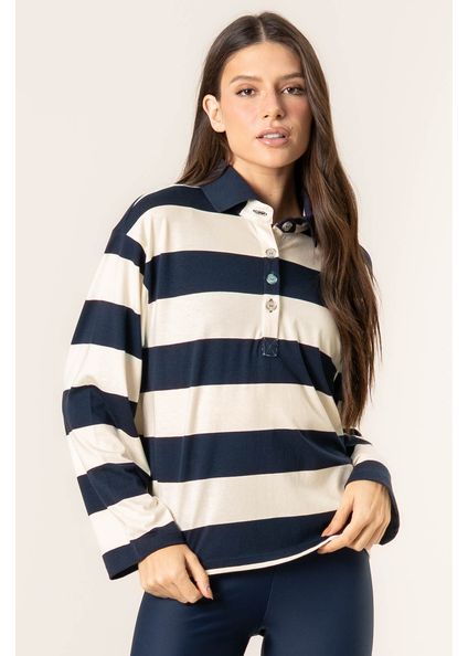 Blusa Manga Longa Polo Stripes Azul-marinho - Imagem 1