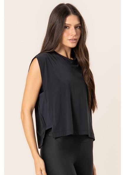 Regata Com Abertura Lateral Rib Matte Vivame Preto - Imagem 1
