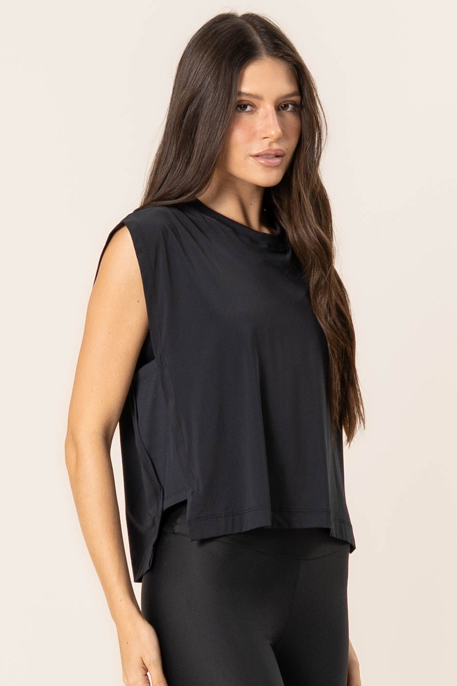 Regata Com Abertura Lateral Rib Matte Vivame Preto - Imagem 1