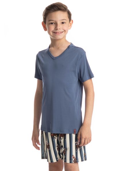 Pijama Infantil Masculino Curto Clóvis Azul-2 - Imagem 1