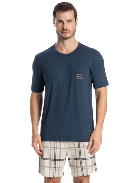 Pijama Masculino Curto Winter Azul-marinho - Imagem 1