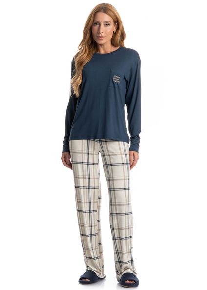 Pijama Feminino Longo Winter Azul-marinho - Imagem 1