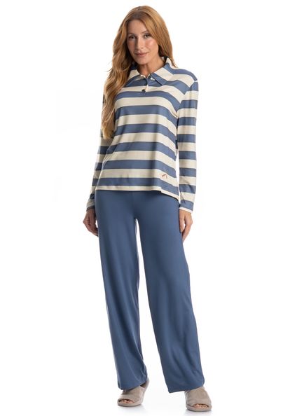 Pijama Remo Longo Feminino Azul-2 - Imagem 1