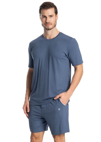 Pijama Lucca Curto Com Bolso Azul-2 - Imagem 1
