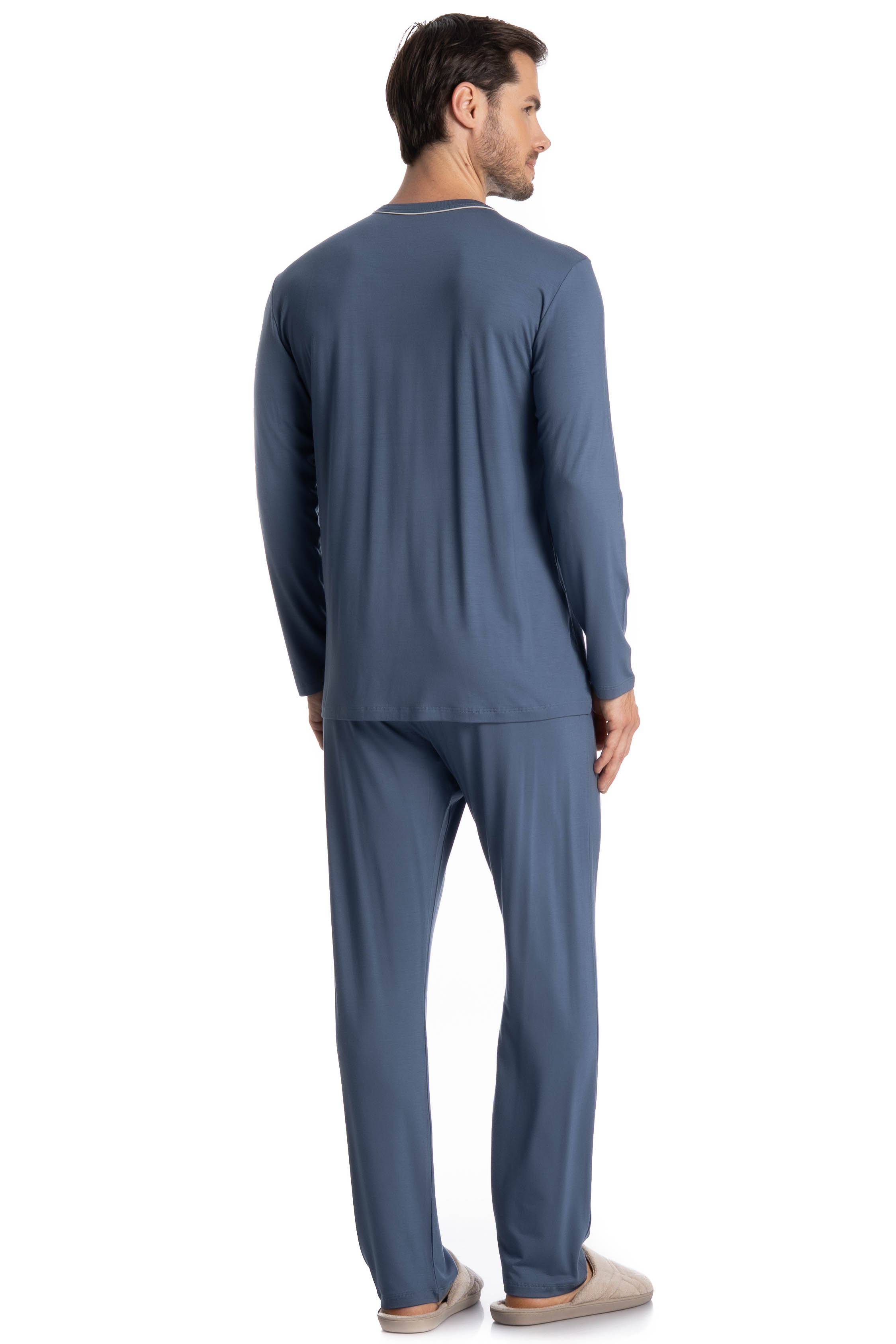 Pijama Masculino Longo Com Bolso Lucca Azul-2 - Imagem 2