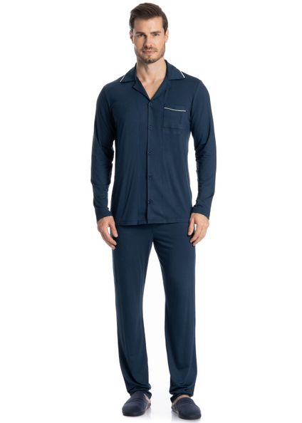 Pijama Longo Americano New Romeu Azul-marinho - Imagem 1