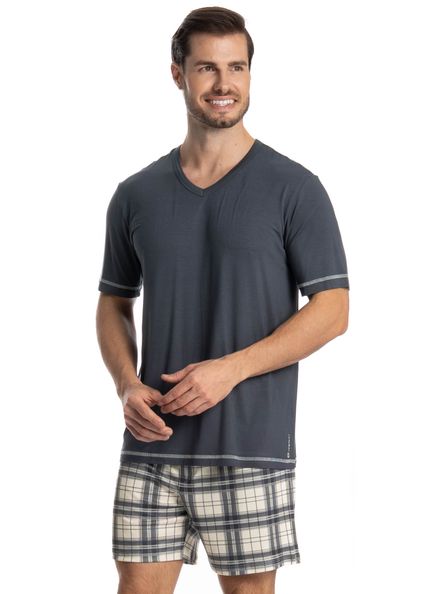 Pijama Masculino Curto Vicente Cinza - Imagem 1