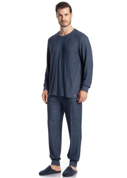 Pijama Longo Masculino Cashmere Azul-marinho - Imagem 1