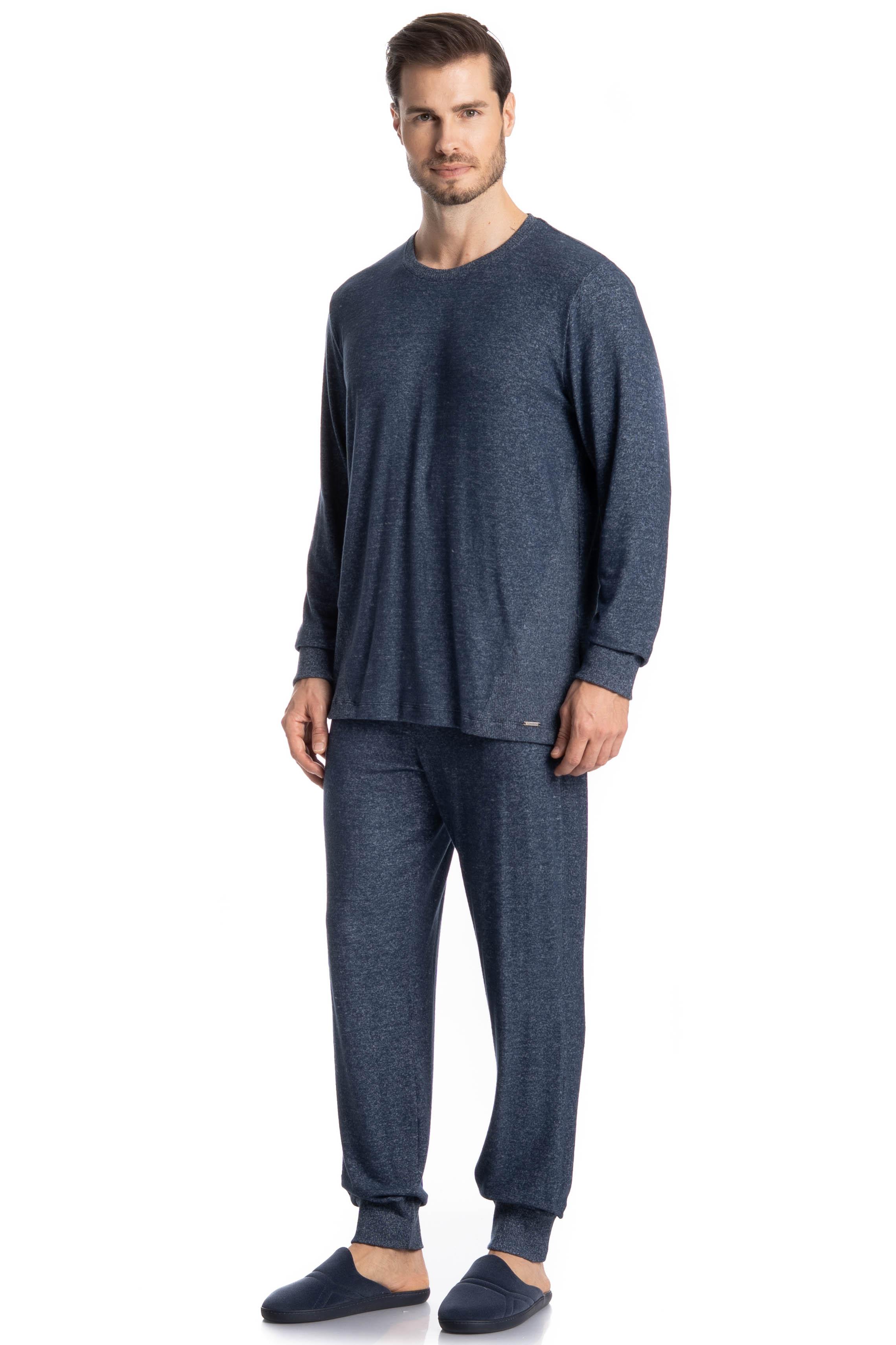 Pijama Longo Masculino Cashmere Azul-marinho - Imagem 1