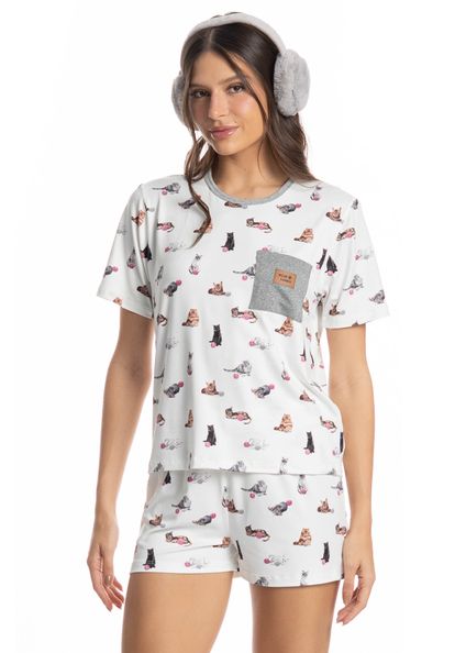 Pijama Curto Cats Branco - Imagem 1