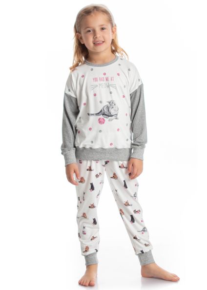 Pijama Infantil Longo Cats Branco - Imagem 1