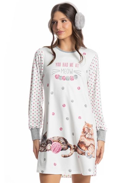 Camisão Manga Longa Cats Branco - Imagem 1