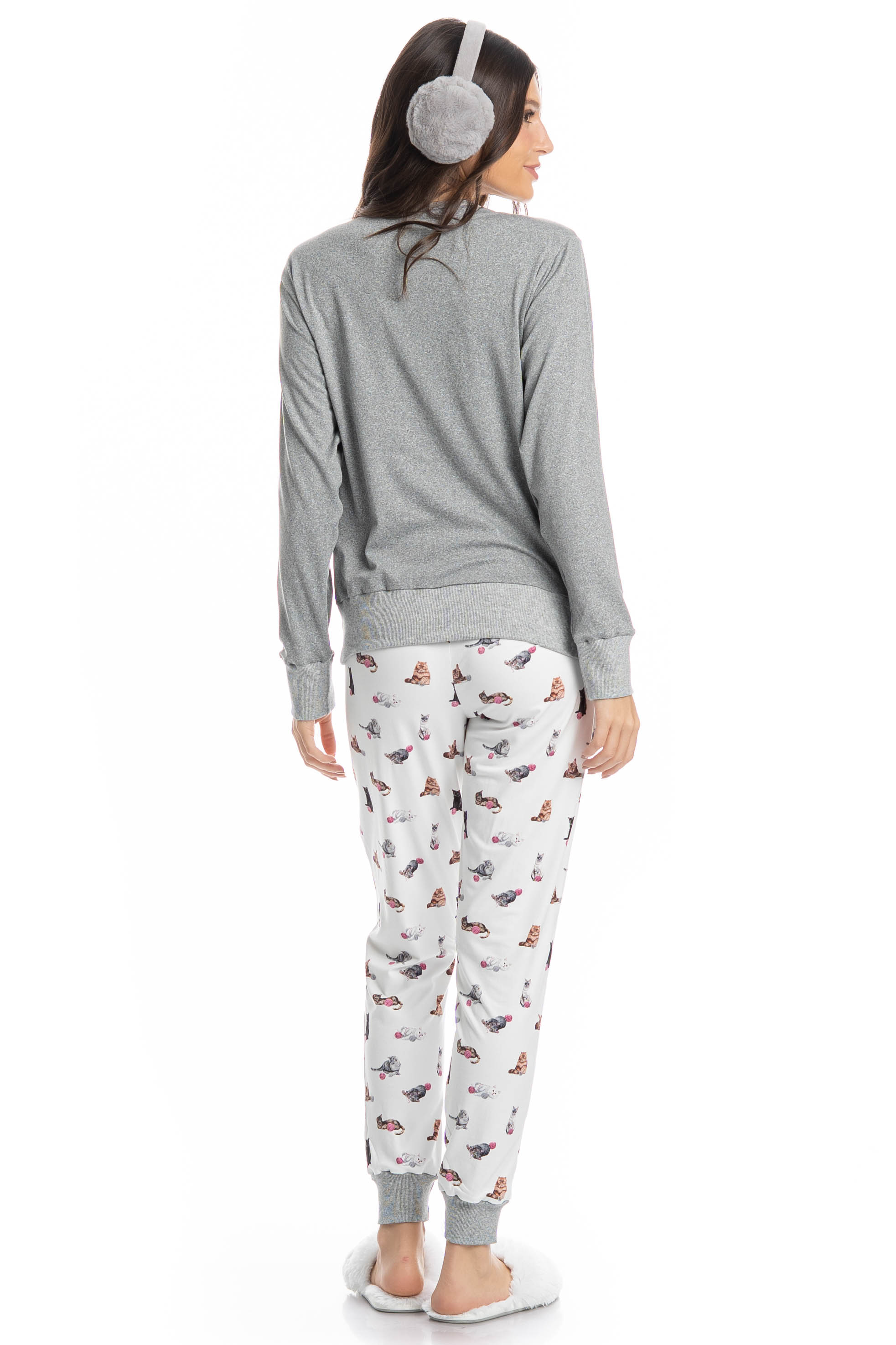 Pijama Feminino Longo Cats Branco - Imagem 2